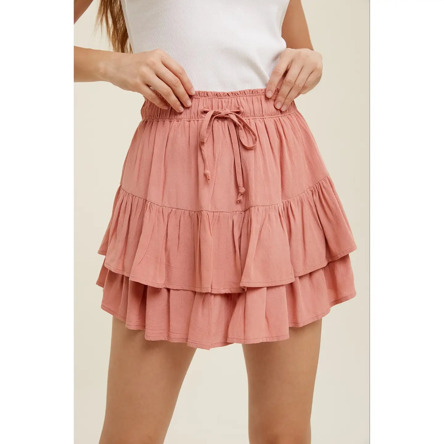 Tiered Mini Skirt with Drawstring