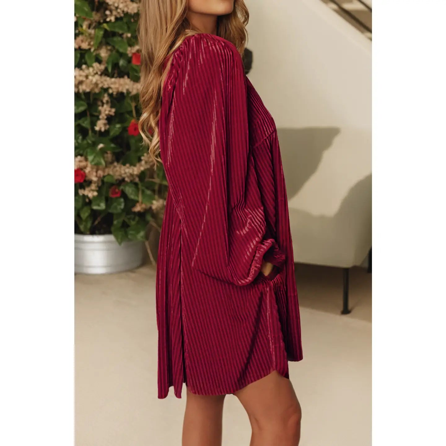 Tie Back Square Neck Velvet Babydoll Dress