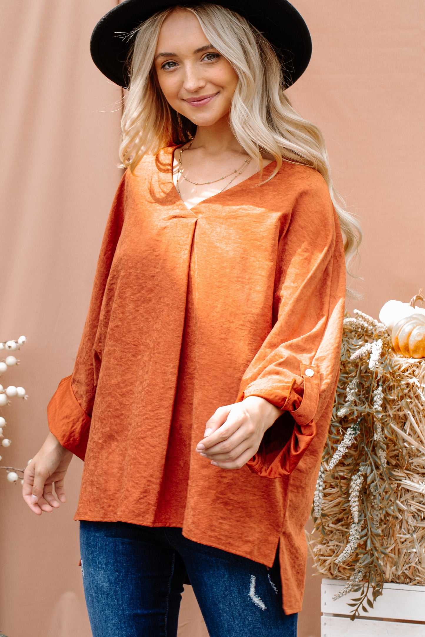 3/4 Sleeves V Neckline Casual Blouse Top