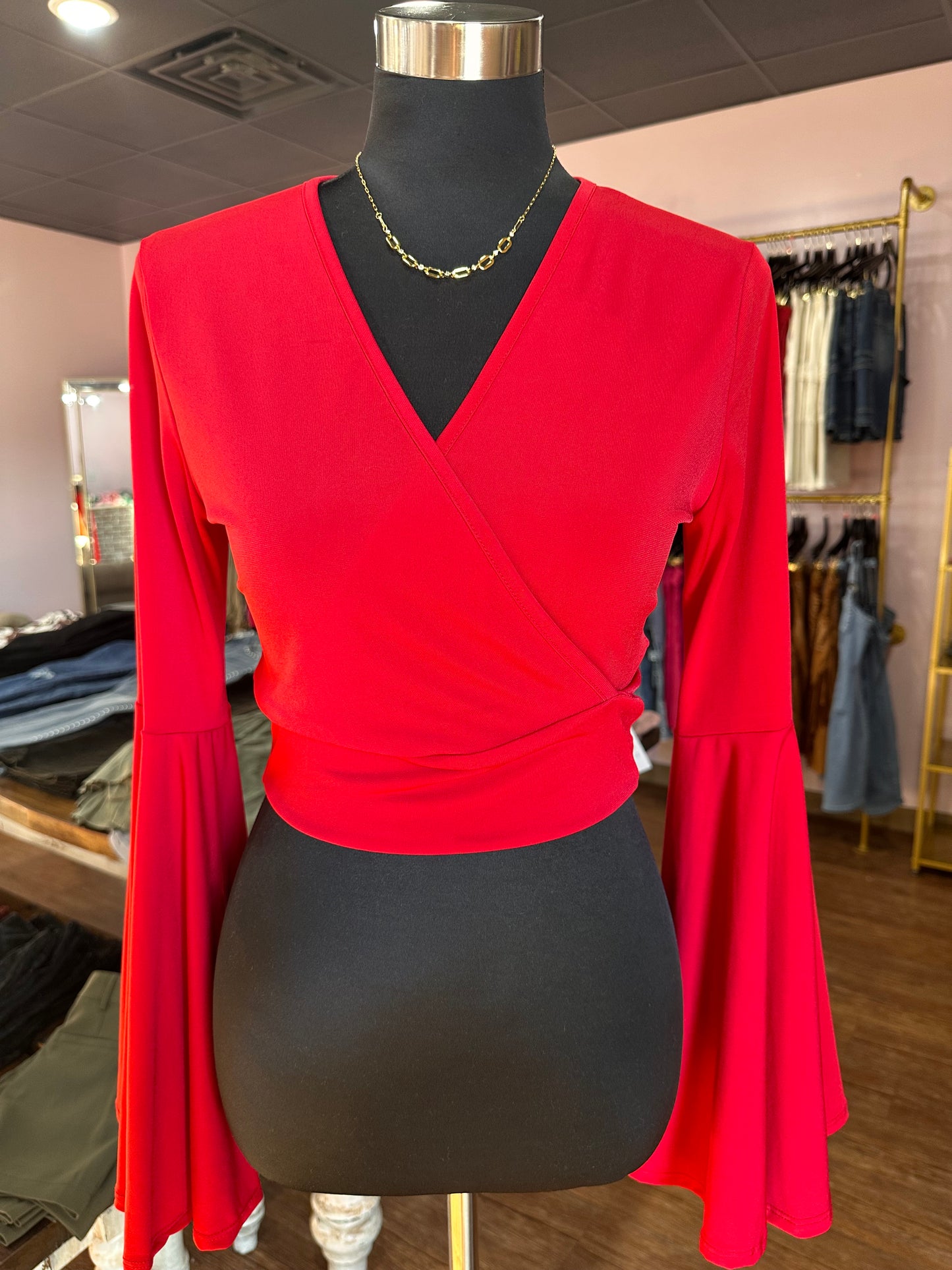 Red Bell Sleeve Crop Top