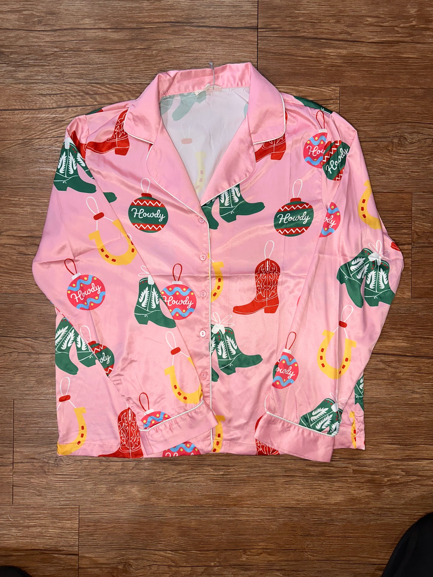 Western Holiday Satin Pajama Top
