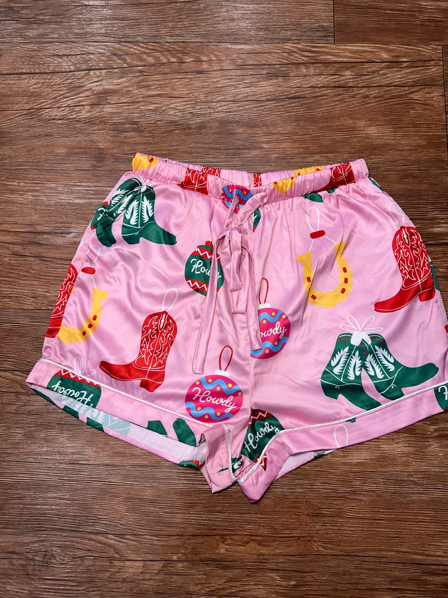 Western Holiday Satin Pajama Shorts