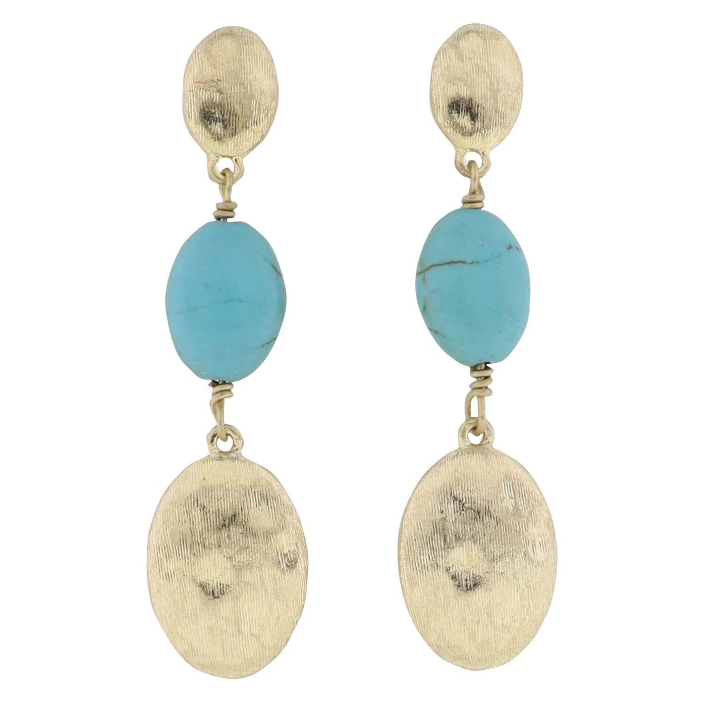 Gold Oval Post, Turquoise Stone, Gold Oval Earring