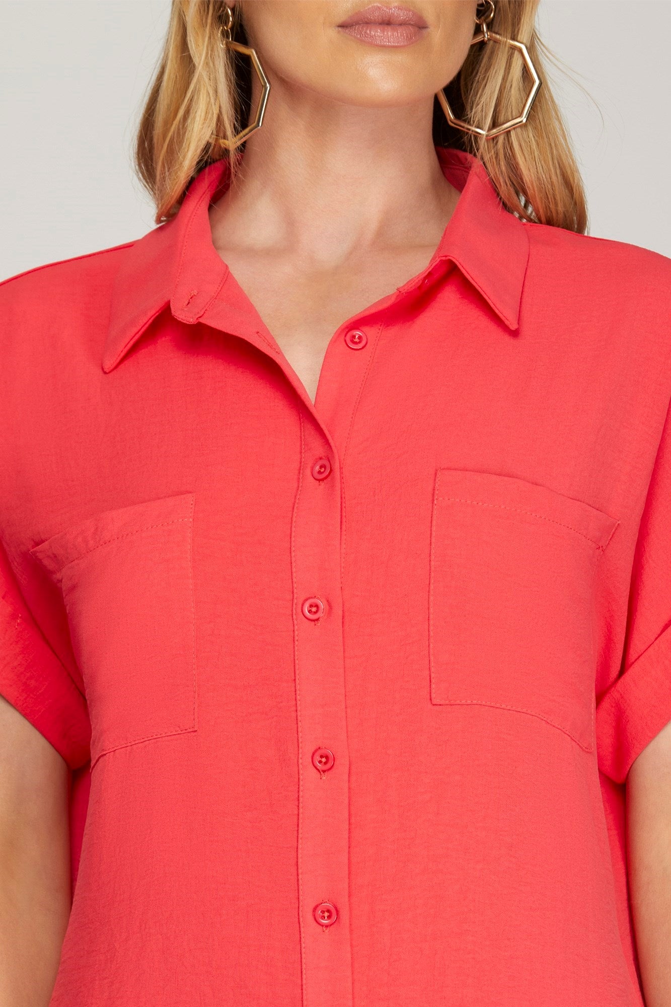 Drop Shoulder Button Up Woven Shirt Dress With Pockets