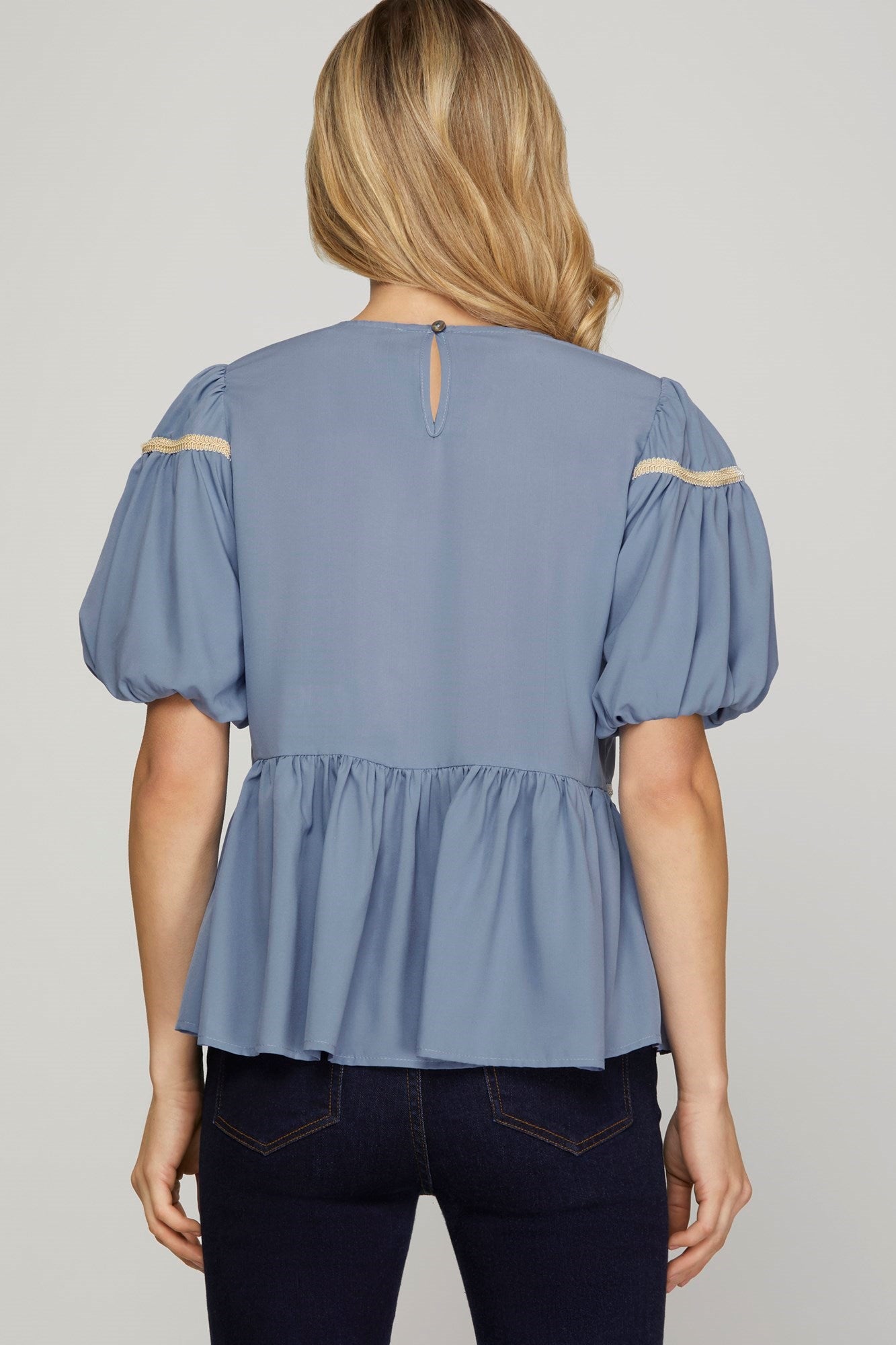 Short Sleeve Trim Detail Woven Top