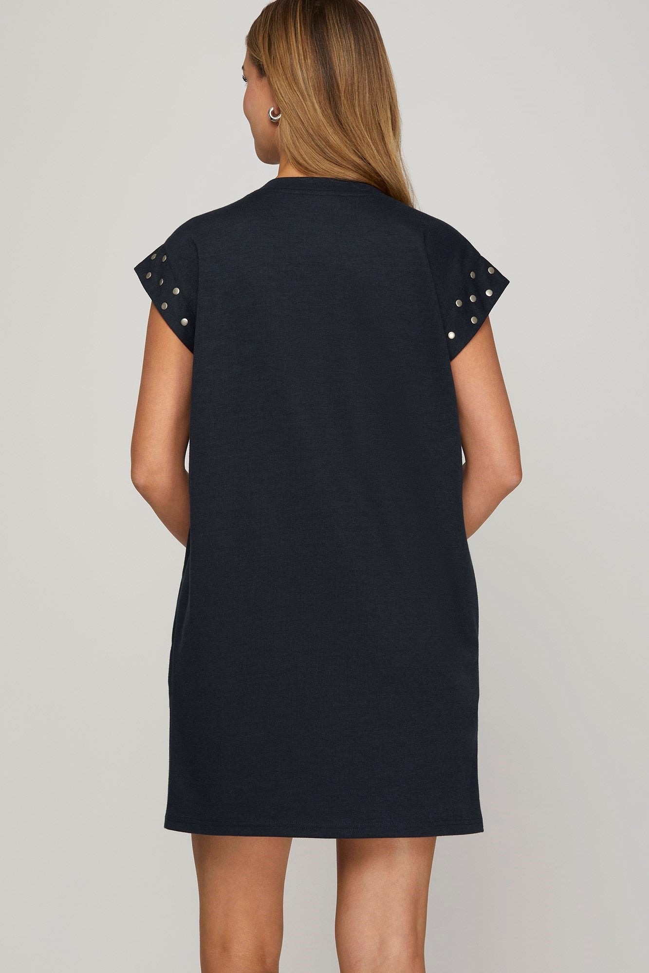 Knit Studded Mini Dress With Braid Trim