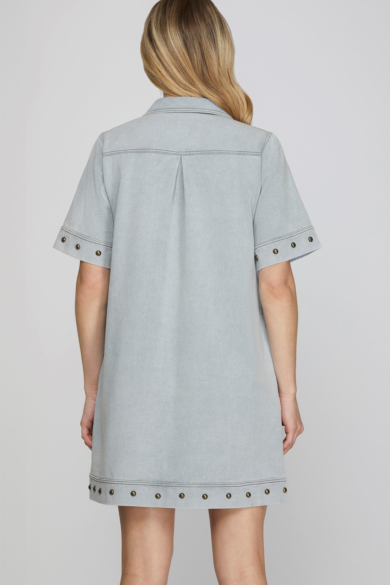 Studed Washed Mini Dress With Pockets