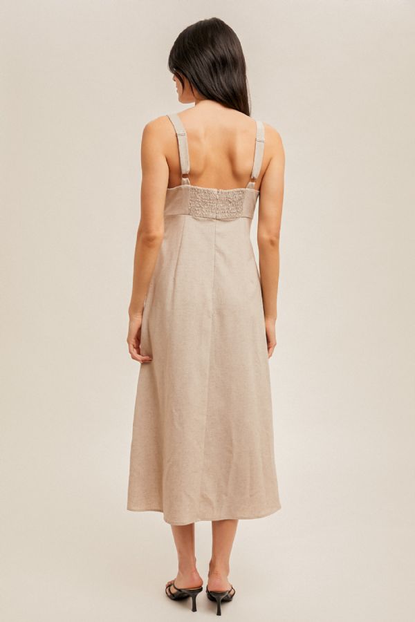 Contrast Binding Detail Linen Midi Dress