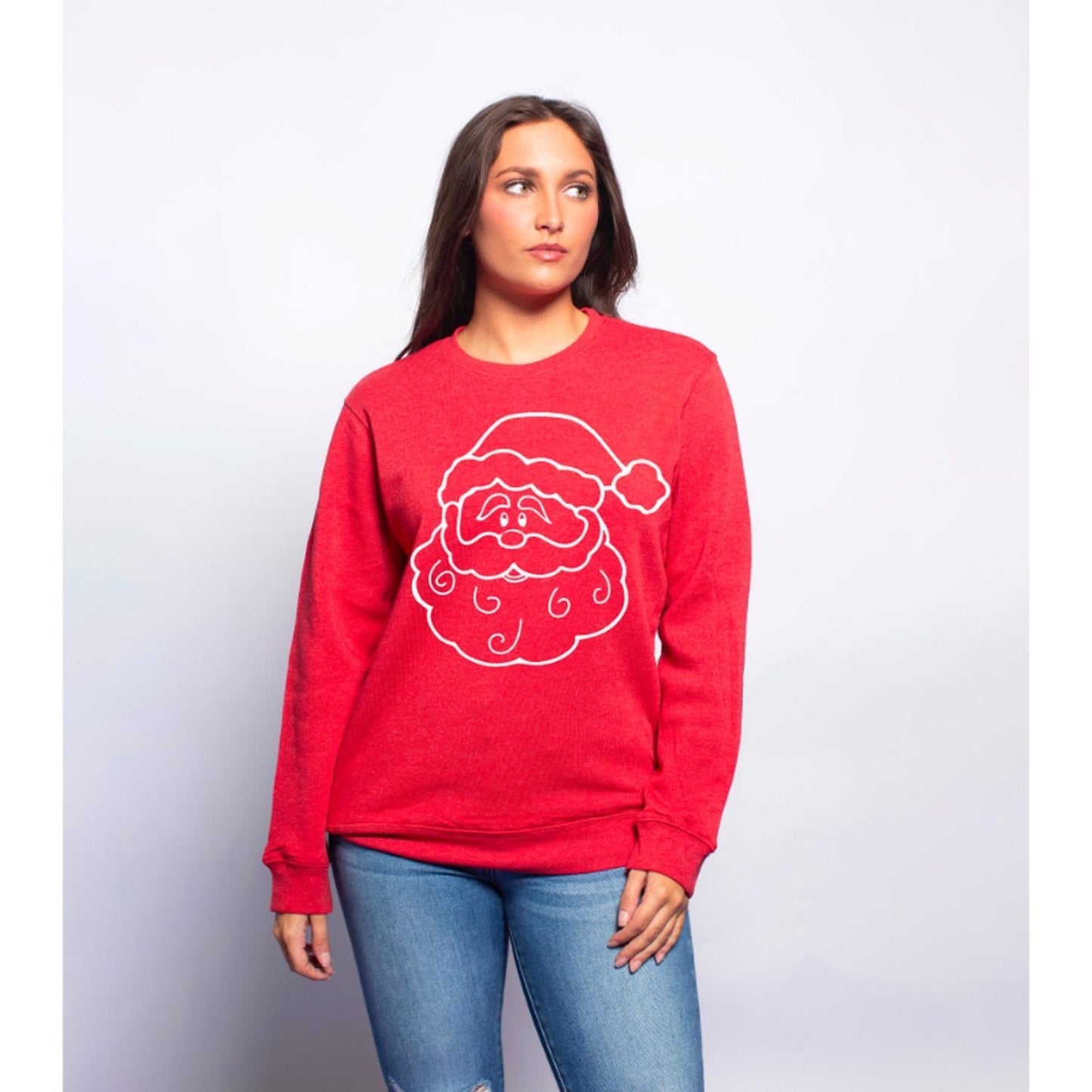 Sweatshirt Vintage Red Crew Neck, Santa Outline