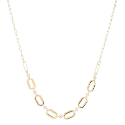 16" 18K Gold Plated Thick Oval Links w/ Crystal Connectors Necklace