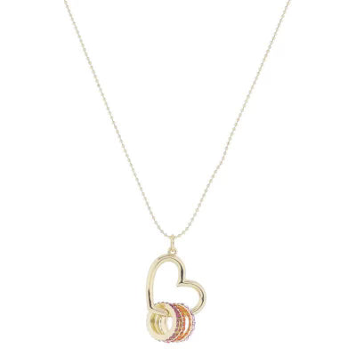 24" Gold Open Heart w/ Crystal Rings Necklace