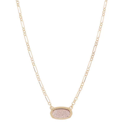 16" Rose Gold Druzy Oval Necklace