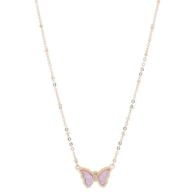 16" Light Pink Druzy Butterfly Necklace