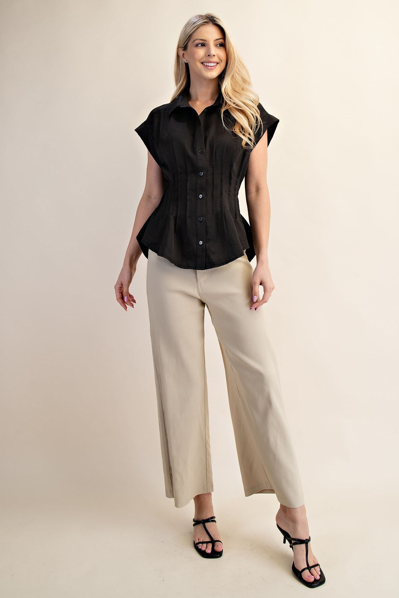 Short-Sleeve Pleated Corset Top