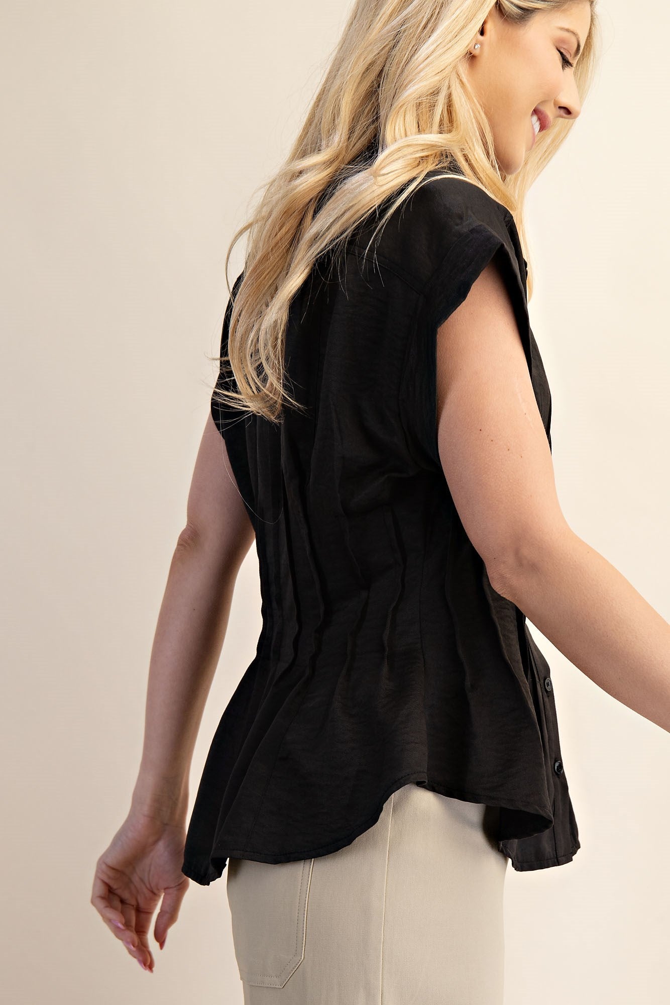 Short-Sleeve Pleated Corset Top