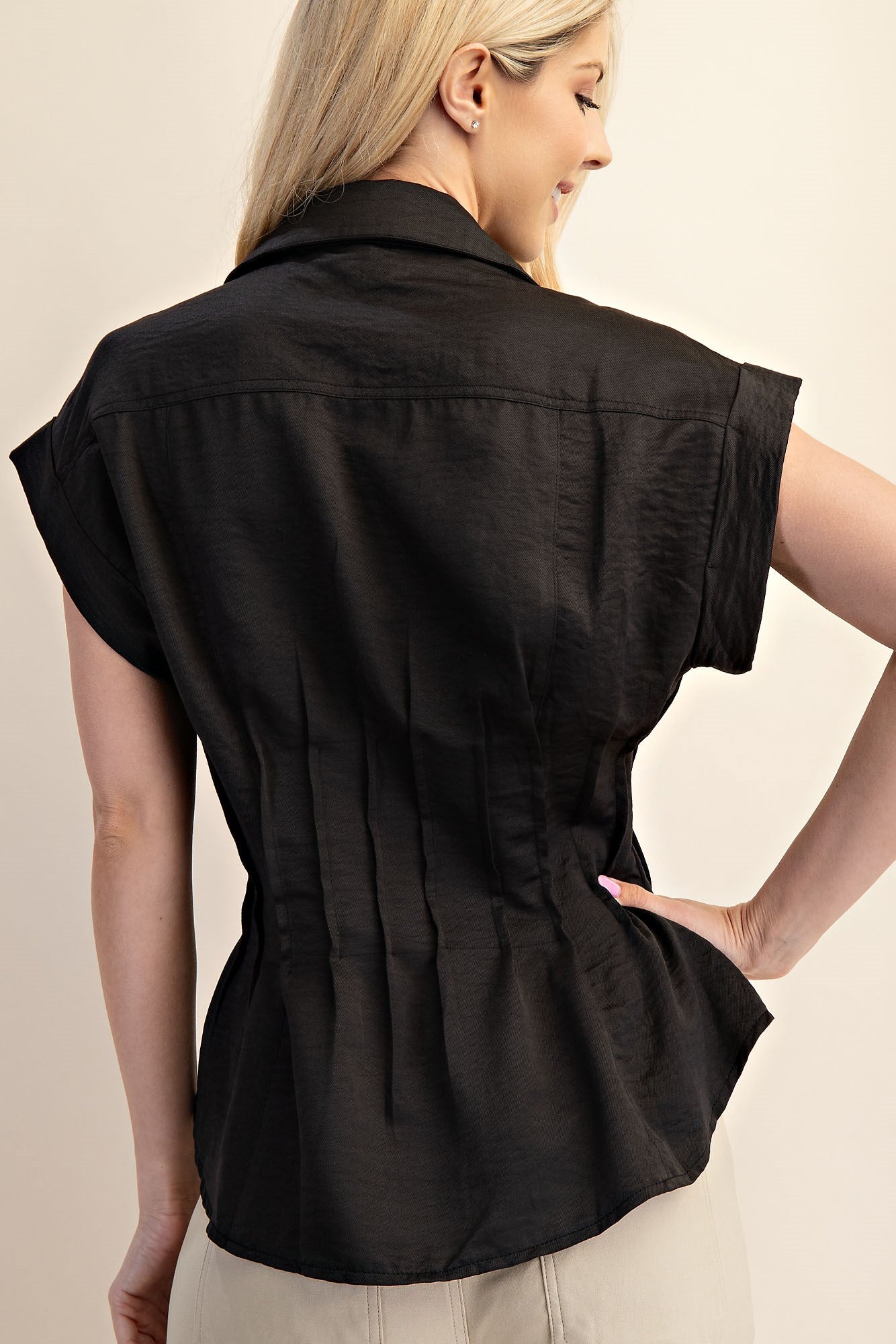 Short-Sleeve Pleated Corset Top