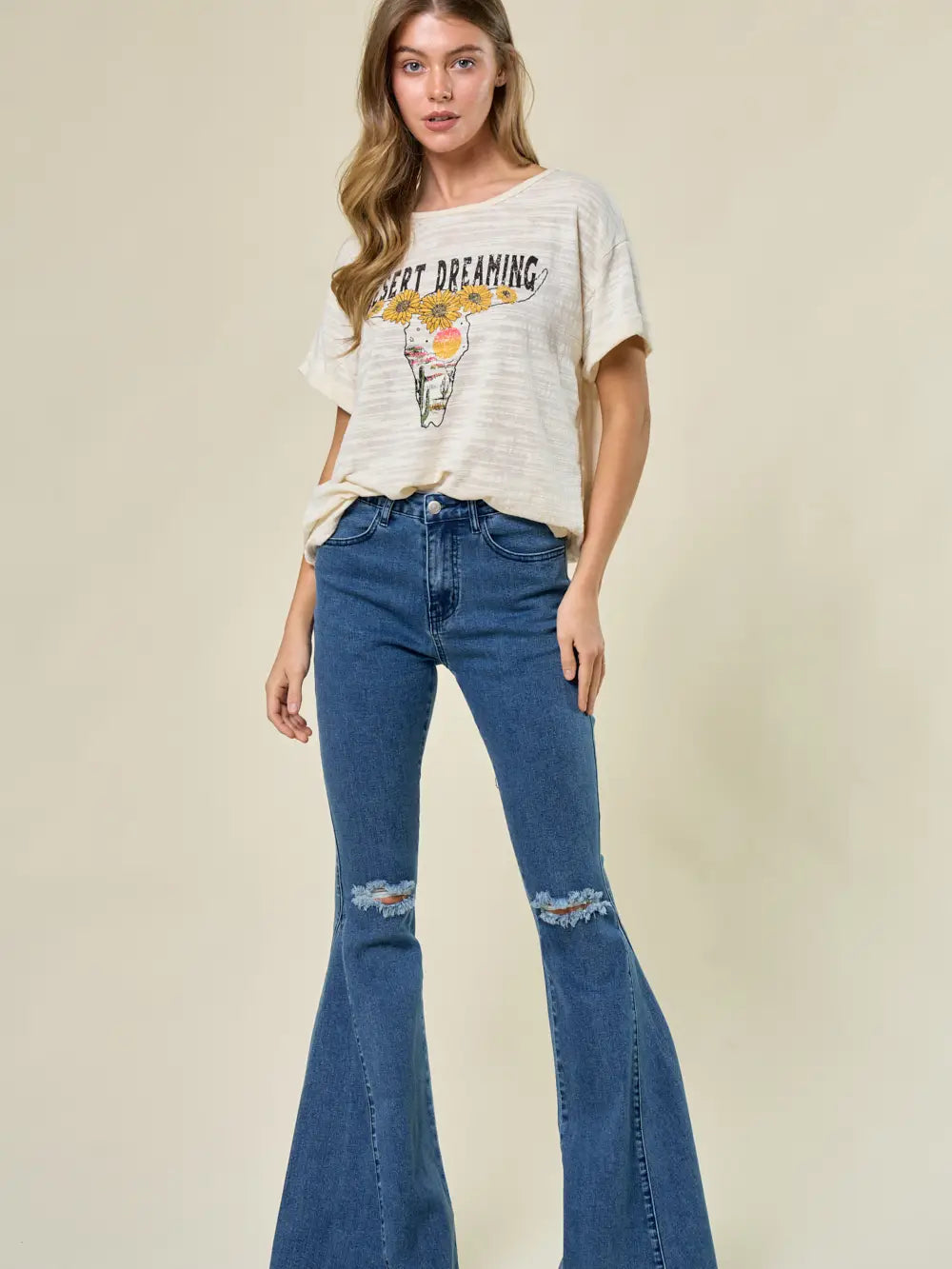 Fringed Bell Bottom Denim