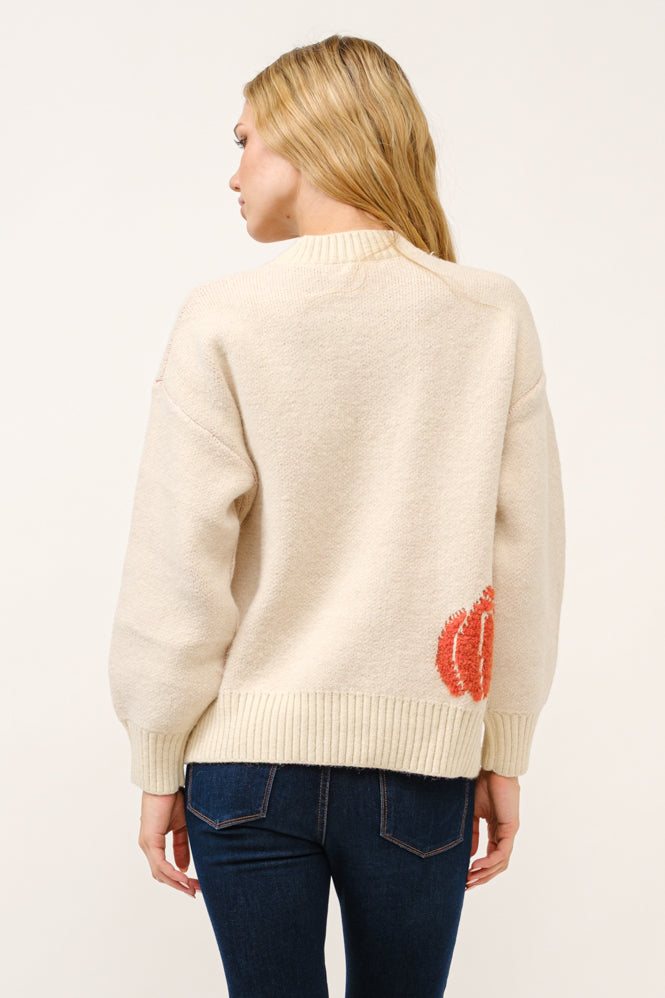 Pumpkin Textured Pullover Sweater w/ Lettering