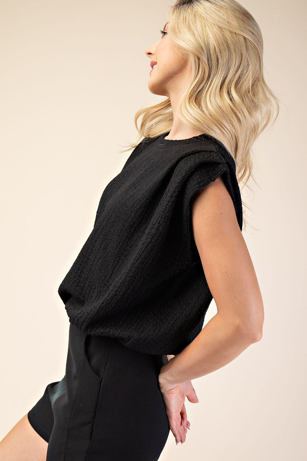 Round Neck Pleated Top