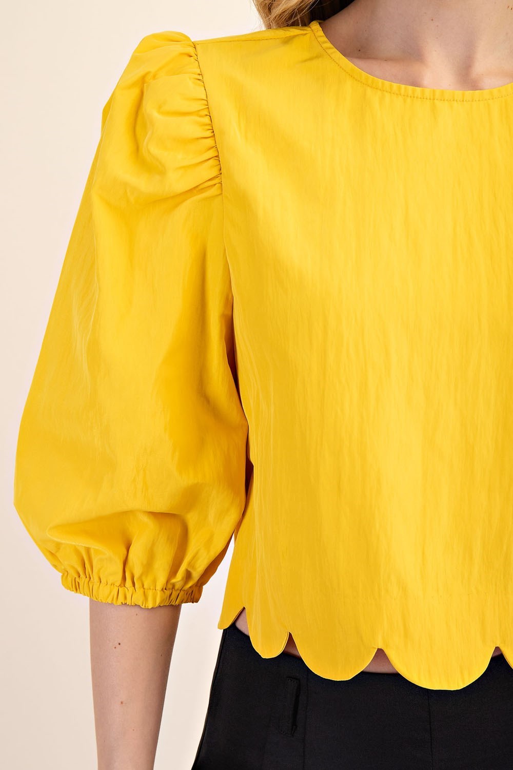 Round Neckline Balloon Sleeve Top