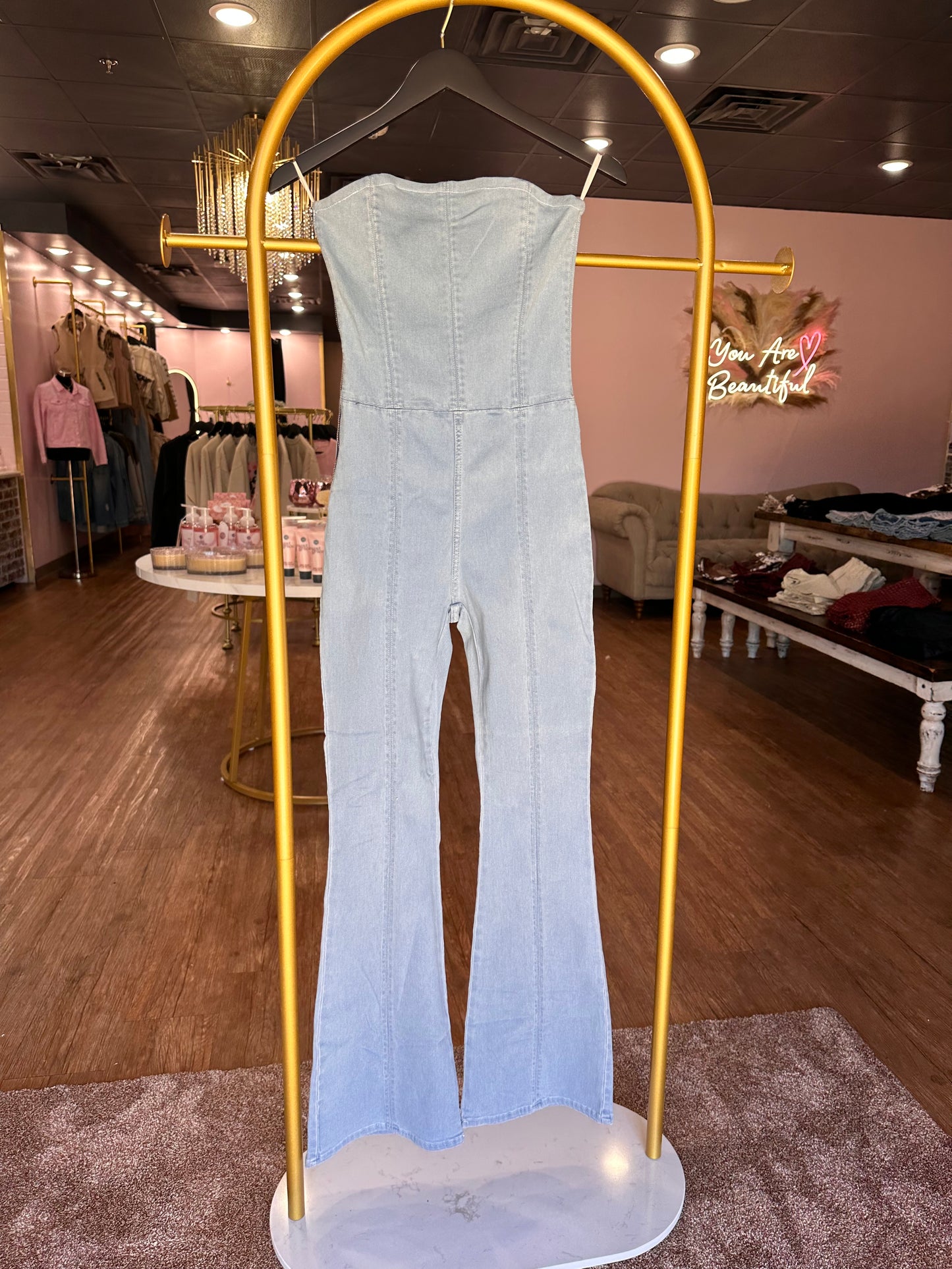 Strapless Denim Jumpsuit