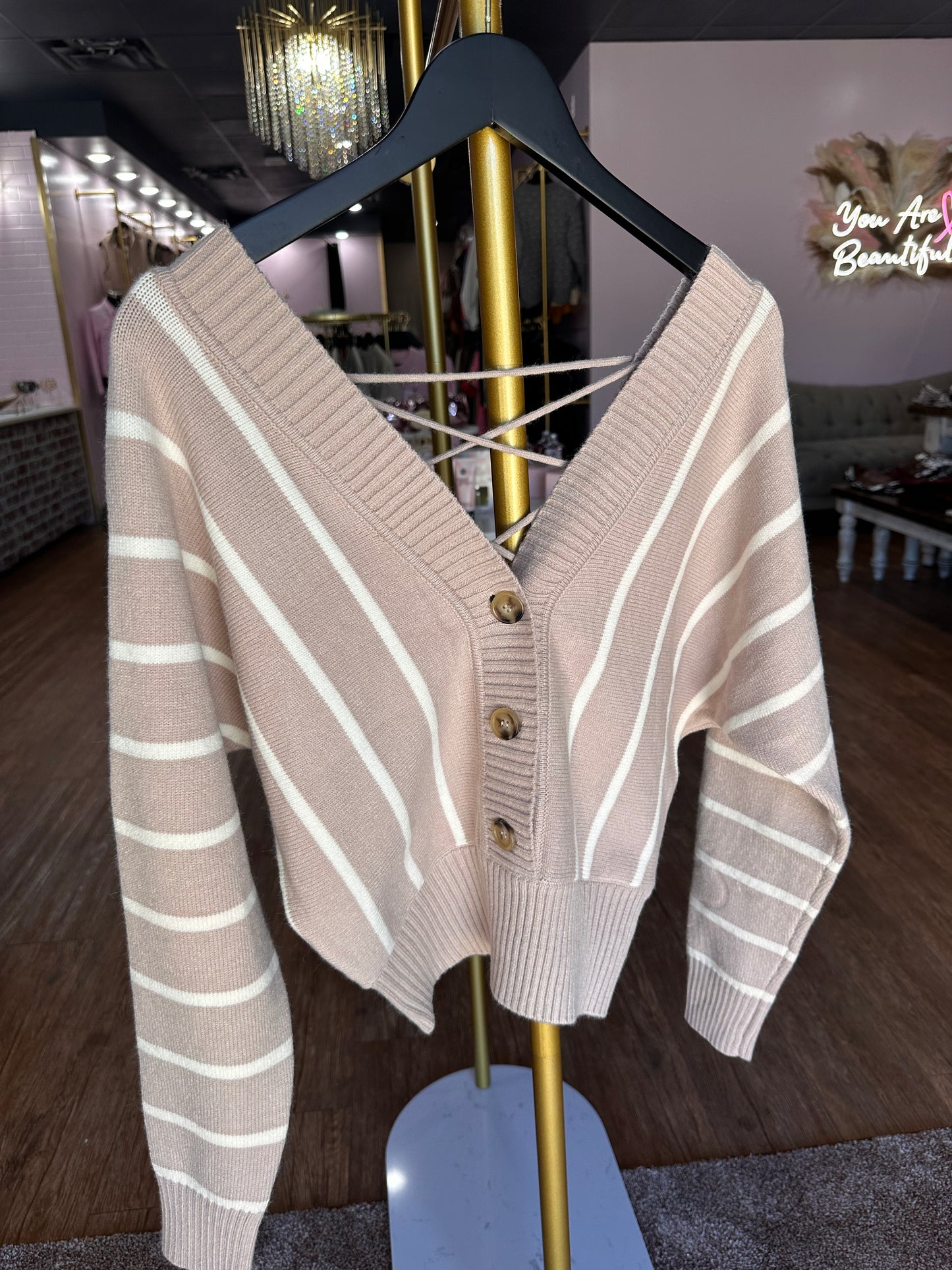 Stripe Dolman Sleeve Back Lave Sweater Top