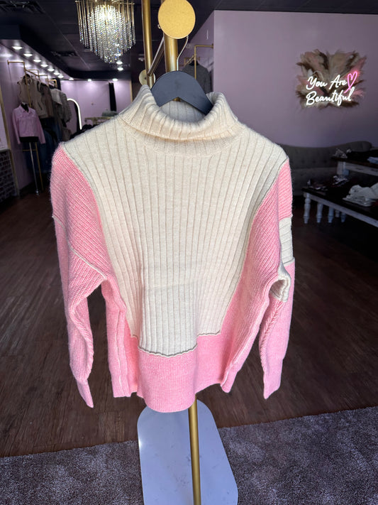 Color Block Turtle Neck Pullover Sweater