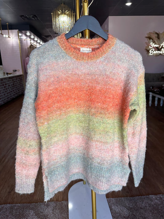 Crew Neck Boucle Textured Ombre Sweater