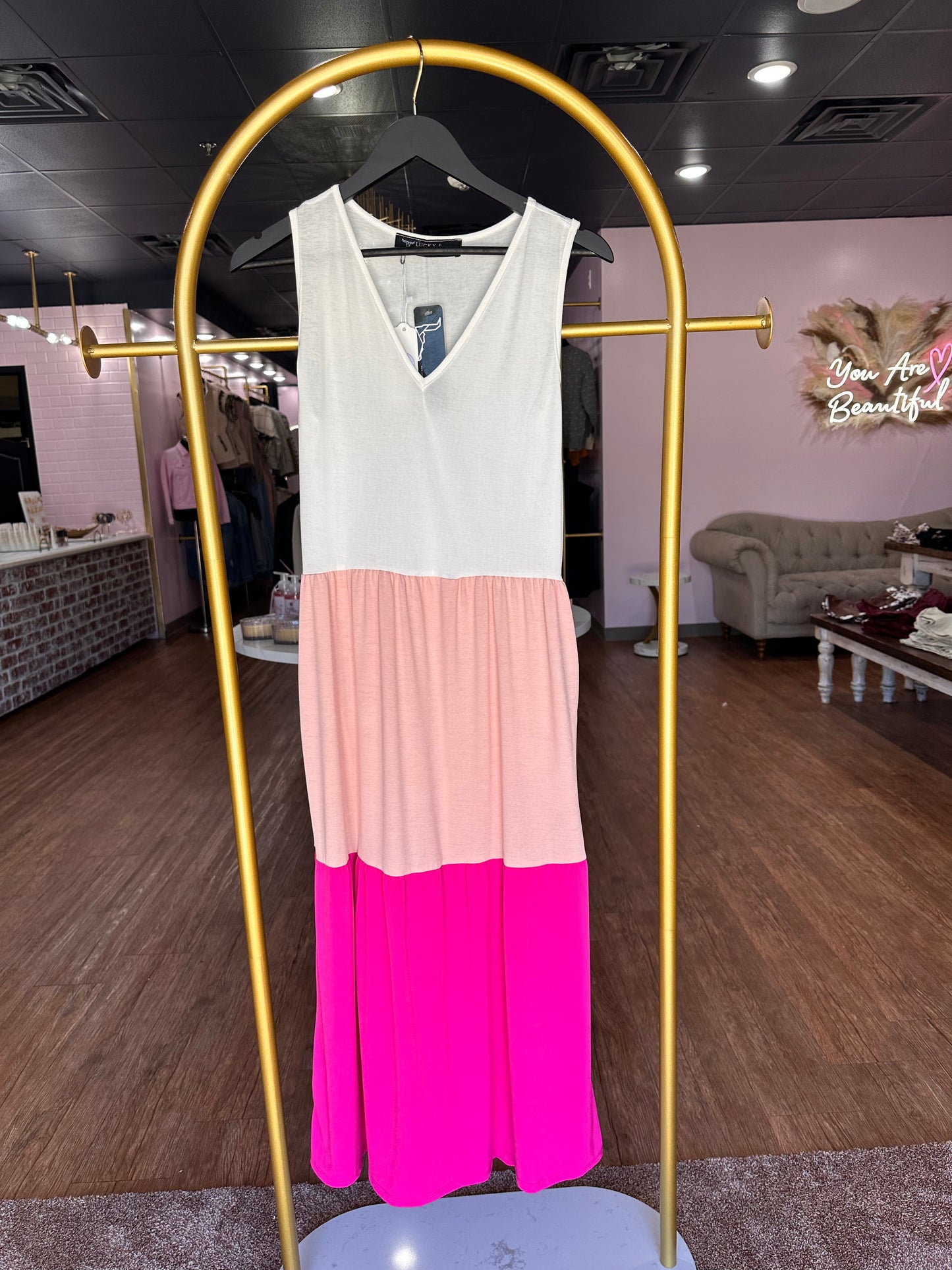 Pink Bulgari Color Block Sleeveless Tank Dress