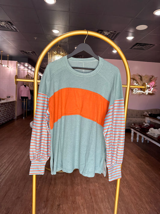 Green Long Sleeve Rust Stripes