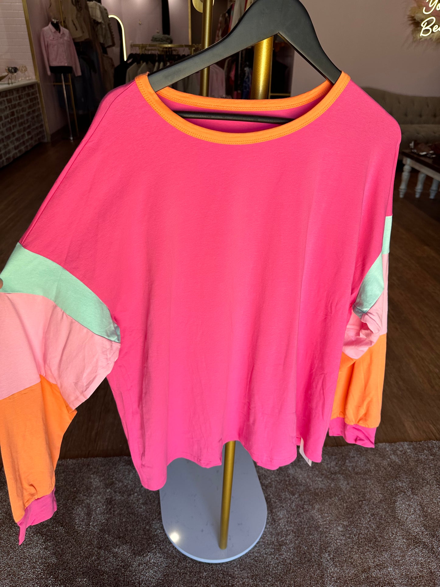 Pink Long sleeve Orange and Blue Details