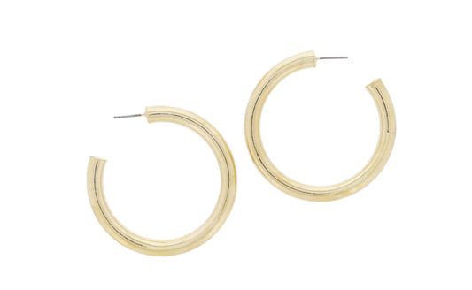 Large Gold Tubular Hoop Earrings 2"