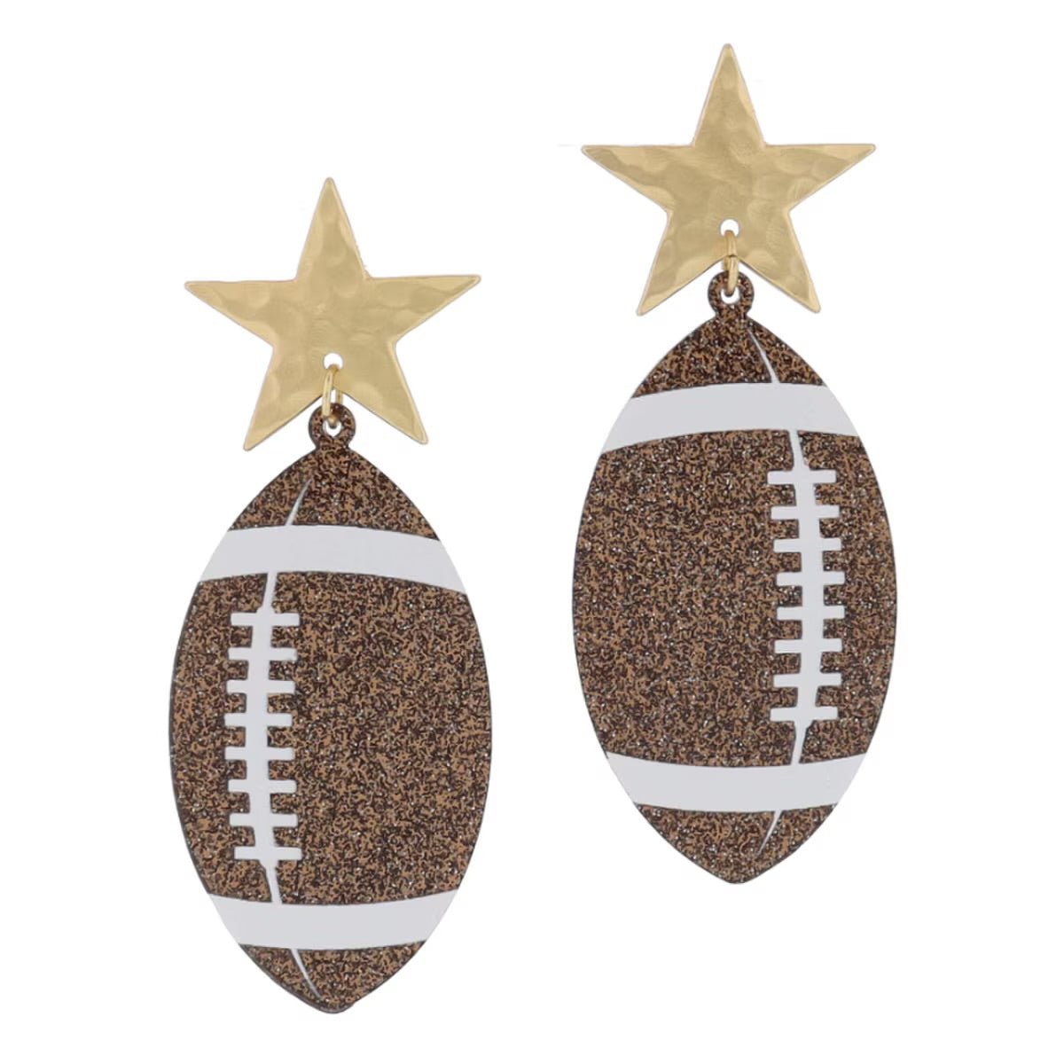 Gold Star Large Brown Glitter Football Earrings