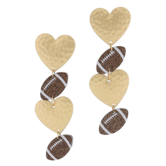 Stacked Gold Heart & Brown Glitter Football Earrings