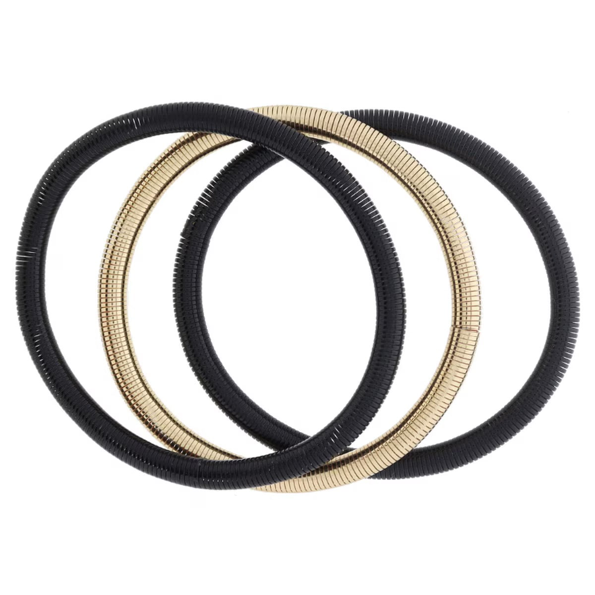 Set of 3 Black and Gold Stretchy Bangles Bracelet 8"