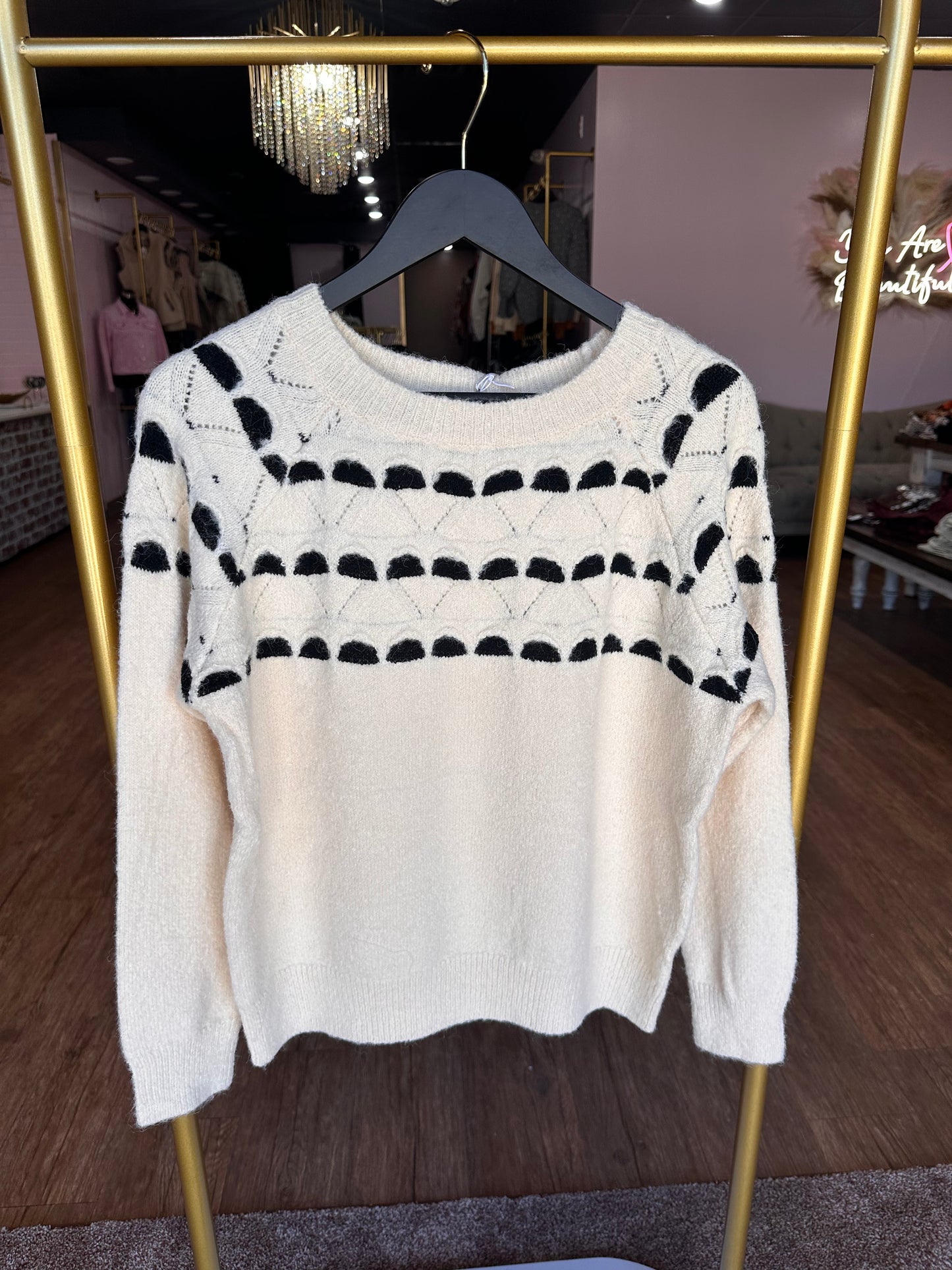 Patterned Raglan Sleeve Sweater Pullover