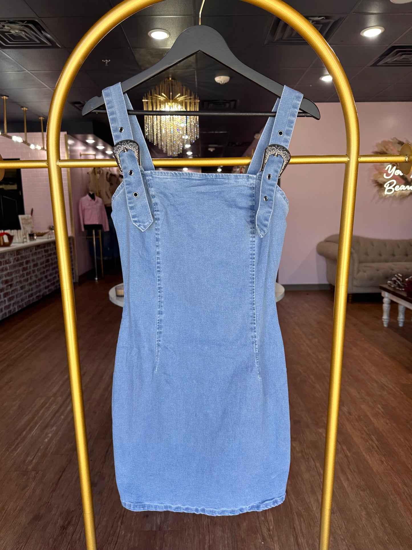 Denim Buckle Strap Dress