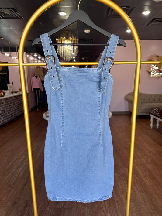 Denim Buckle Strap Dress