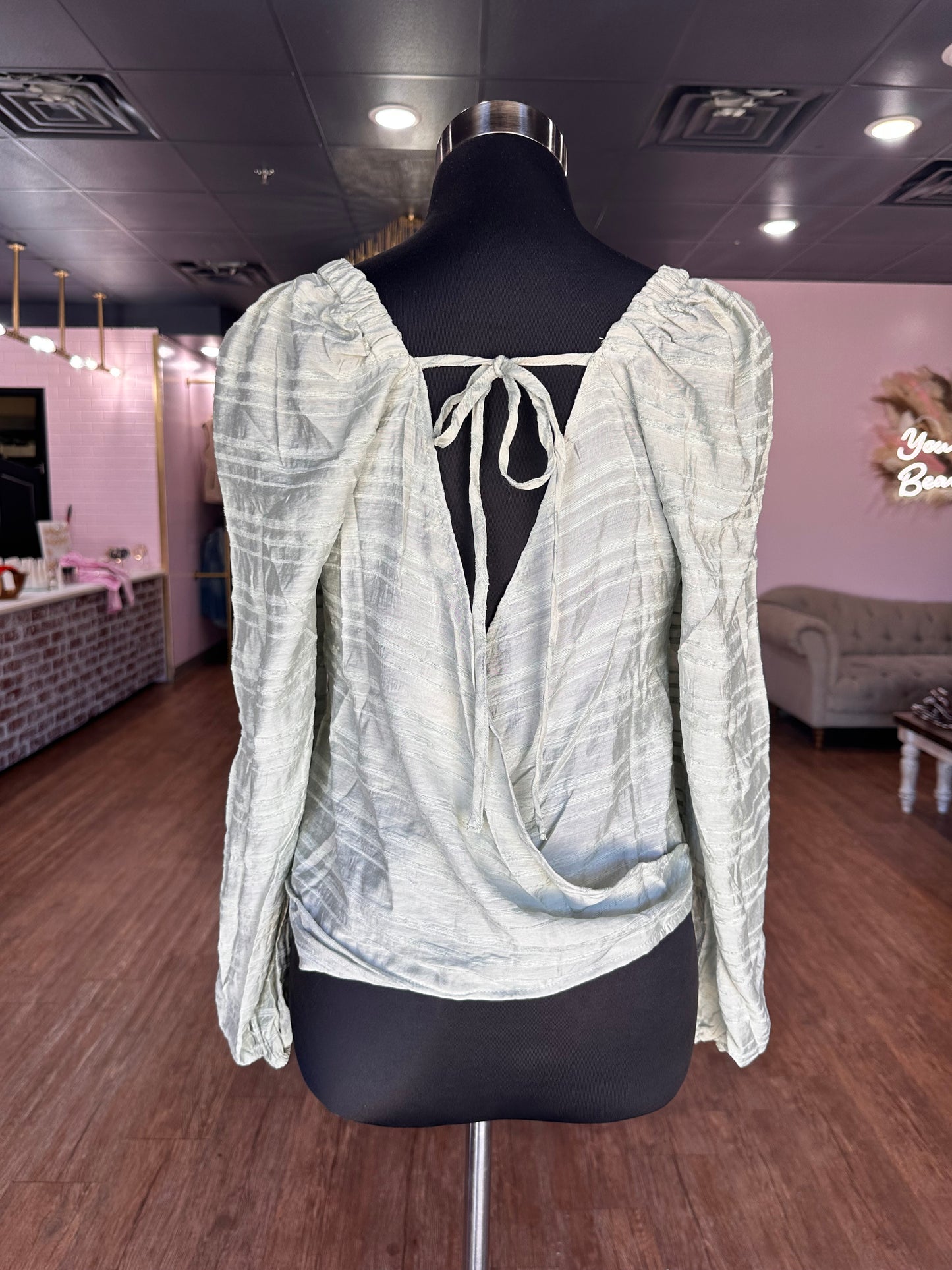 Tied Backless Stripe Textured Casual Top