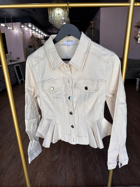 Cream Button Up Flare Top