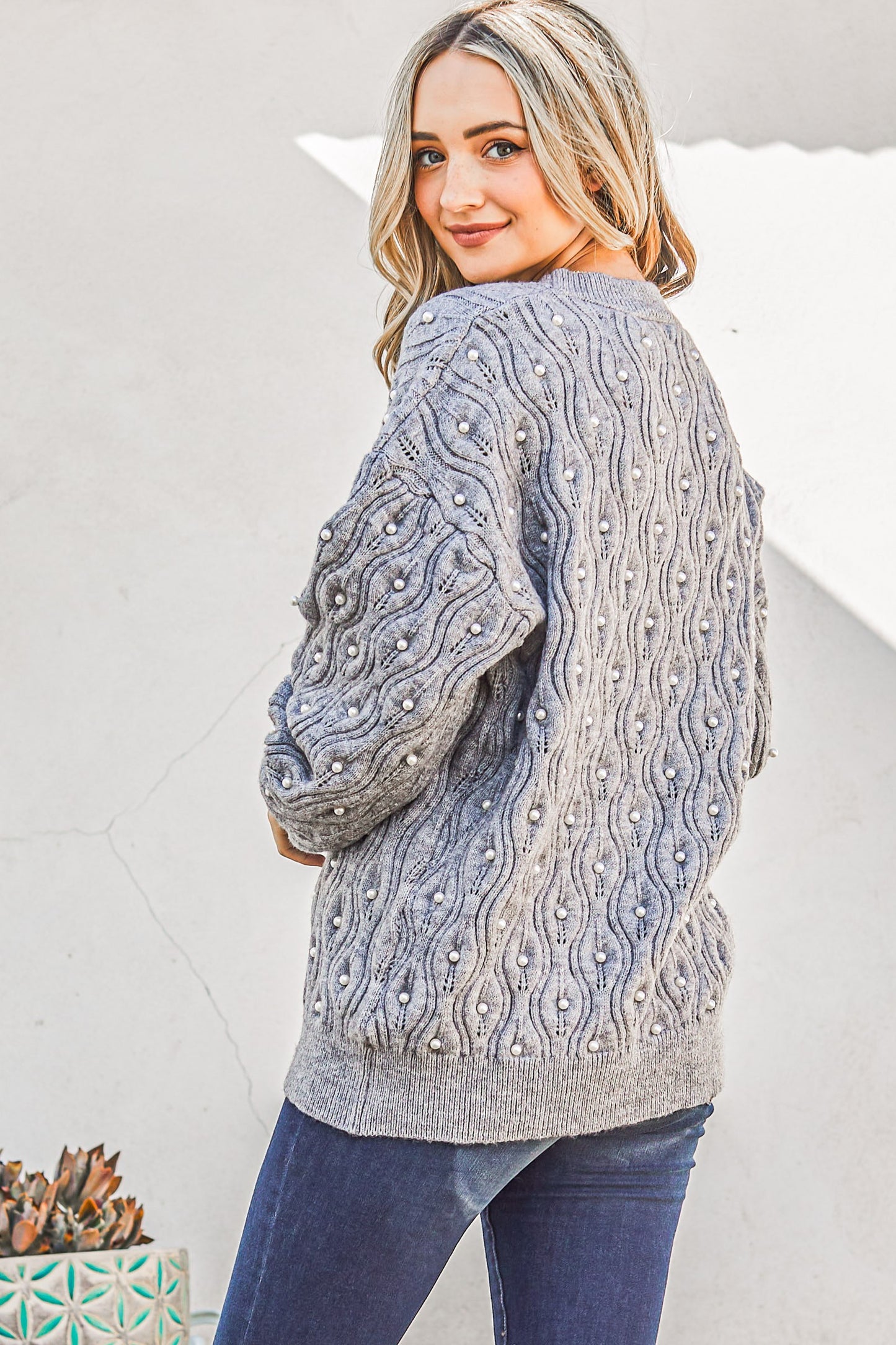 Pearl Beaded Casual Sweater