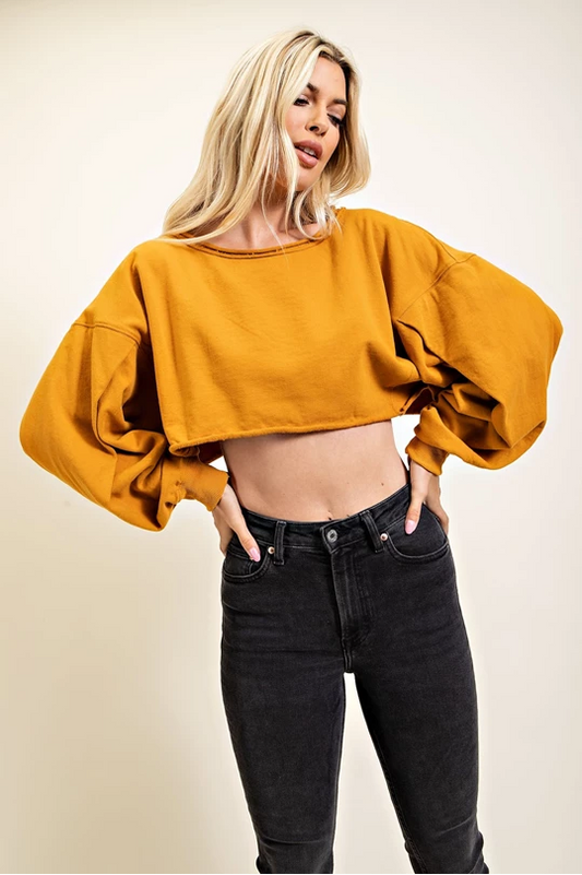 Balloon Sleeve Crop Sweatshirt