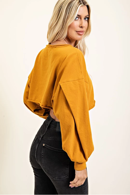 Balloon Sleeve Crop Sweatshirt