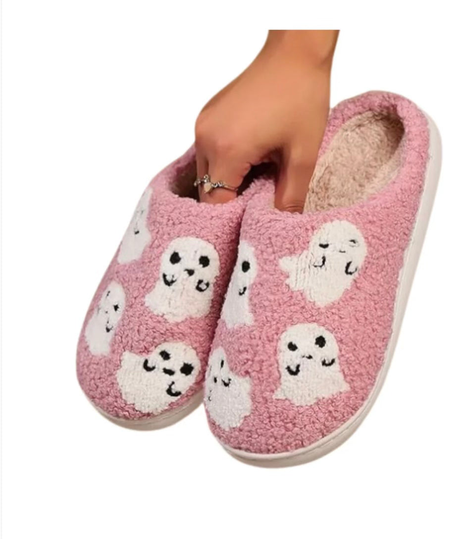 Halloween Pink Ghost Cozy Slippers