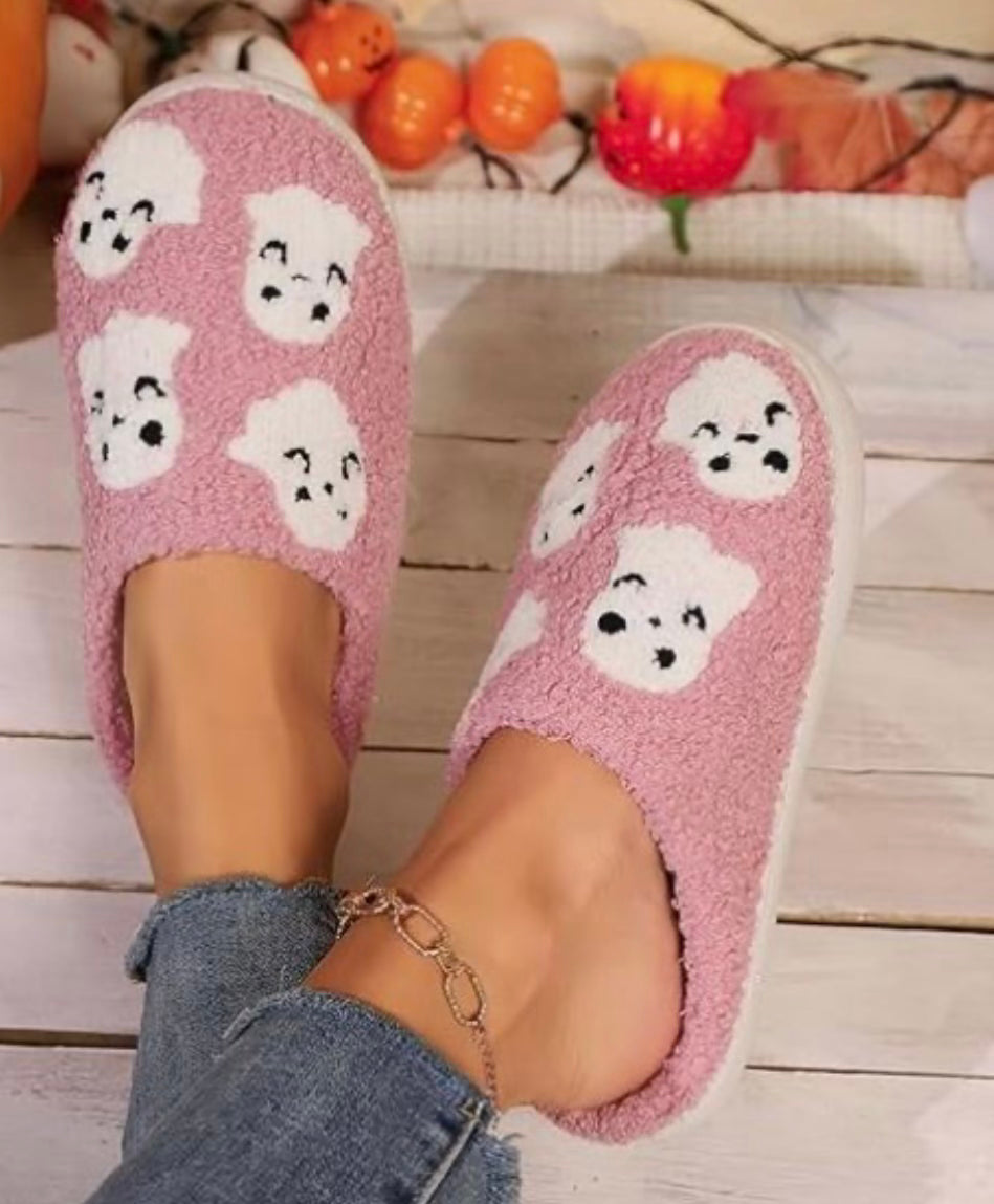 Halloween Pink Ghost Cozy Slippers