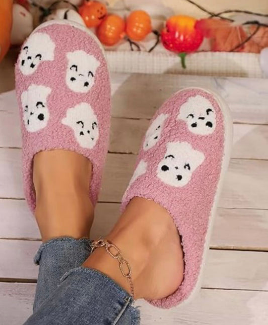 Halloween Pink Ghost Cozy Slippers