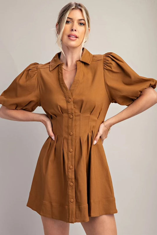 Balloon Sleeve With Shirt Dress