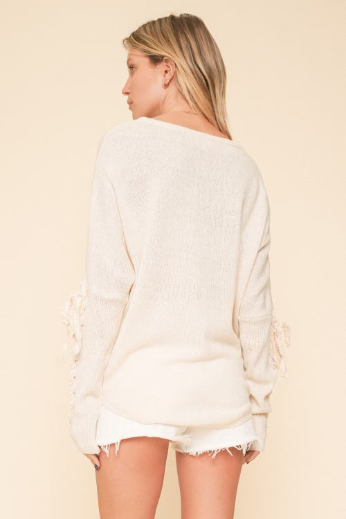 Mini Tessel Lace Up Sleeve Boat Neck Sweater