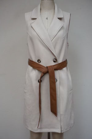 Leather Belt Contrast Suede Longline Vest