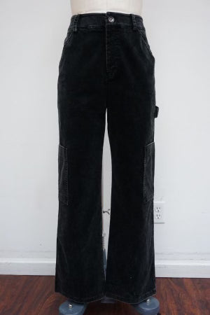 Distressed Washed Wide Leg Corduroy Cargo Pants